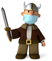 3D Illustration of a viking with a mask