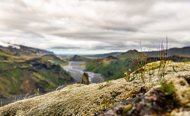 Fototapeta na wymiar Breathtaking view from a hill next to Eyjafjallajokull (Iceland)