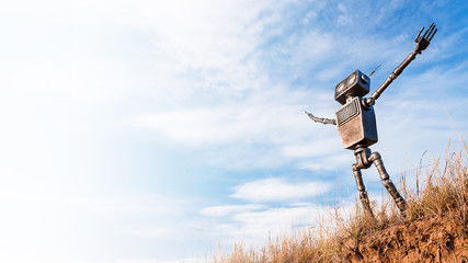 Robot on a background of blue sky