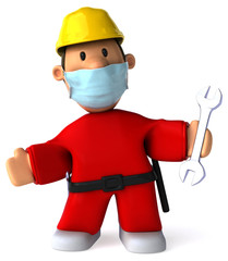 3D Illustration of a worker with a mask