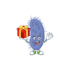 Charming salmonella typhi mascot design has a red box of gift