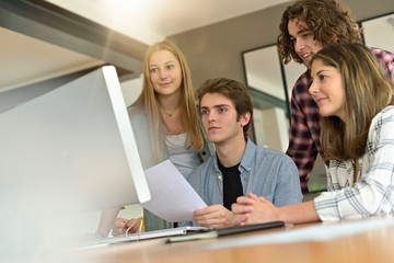 Group of students working together on project