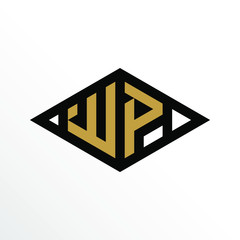 Initial Letter WP Geometric Abstract Diamond Shape Logo Design