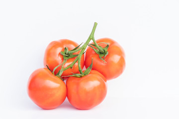 close up of ripe red tomatoes vegetable and ingredient for cooking in the kitchen, isolated on white background for text.