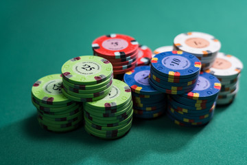 Casino chips on a gaming table