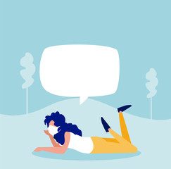 Woman with mask and bubble at park vector design