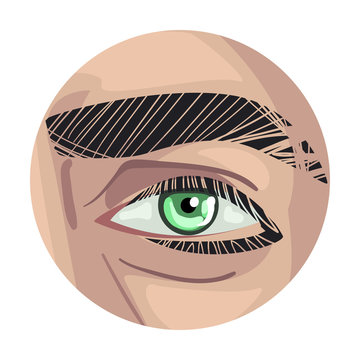 Human Green Eye in the Circle, Part of Male or Female Face Vector Illustration