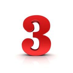 3 number three red sign 3d