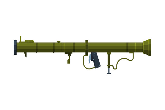 Green Bazooka Portable Rocket Launcher, Military Army Weapon Object Flat Style Vector Illustration