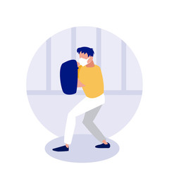 Man with mask boxing at home vector design