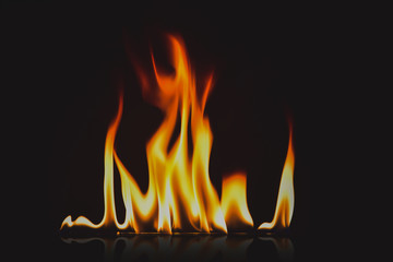 Fire flames on black background.