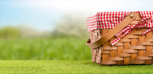 On the green grass is a picnic basket against the backdrop of the landscape. Screensaver for rest...