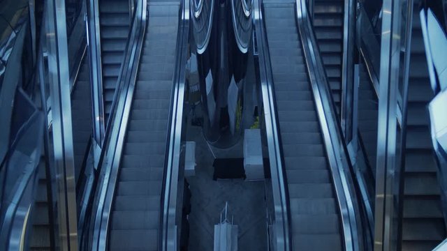 Empty Escalators In A Mall Building - Corona Virus Effects - Sydney, Australia - Wide Shot