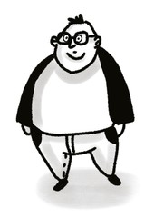 cute fat surprised man in glasses standing isolated on white