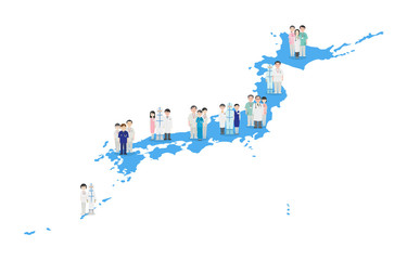 Obraz premium 日本全国で活躍する医療従事者たち（水色） 