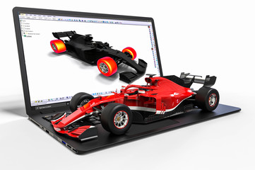 3D render image representing computer aided design of a race car