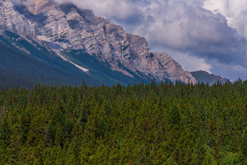 Lake Minnewanka nature scenery inside Banff National Park, Alberta, Canada