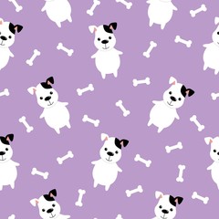 Cute Dog And Bone Vector Seamless Pattern. Kawaii cartoon style