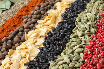 Set of different spices as background, closeup