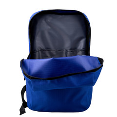 black and blue backpack for sports and recreation