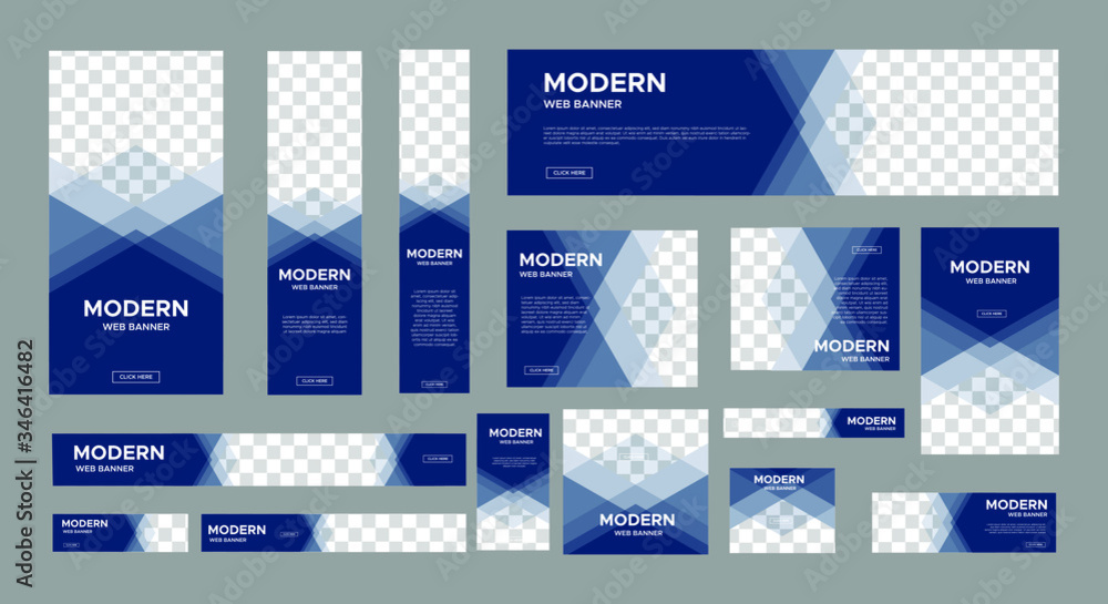 Fototapete set of creative web banners of standard size with a place for photos. Vertical, horizontal and square template. vector illustration