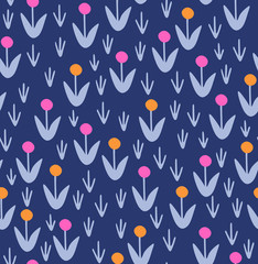 Japanese Cute Bloom Vector Seamless Pattern