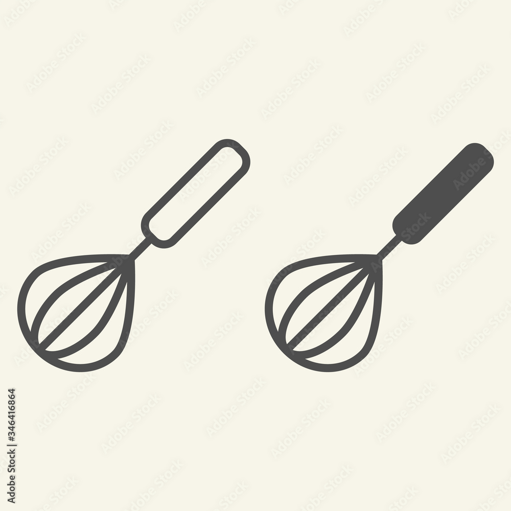 Poster manual mixer line and solid icon. whisk symbol, outline style pictogram on beige background. kitchen