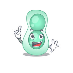 Serratia marcescens mascot character design with one finger gesture