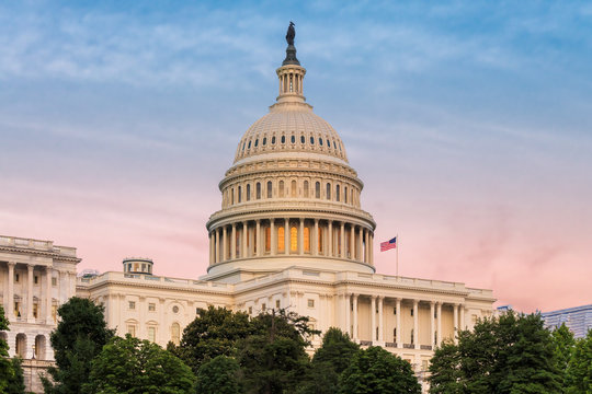 Capitol Building At Sunset, Washington DC, USA.