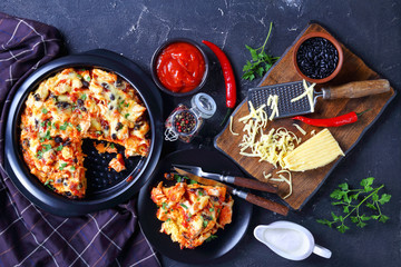 Chicken tamale pie with cheese, black bean filling