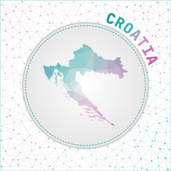 Vector polygonal Croatia map. Map of the country with network mesh background. Croatia illustration in technology, internet, network, telecommunication concept style . Captivating vector illustration.