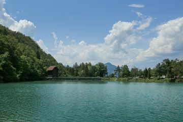 Fototapeta premium Zavrsnica lake near Jesenice in Slovenia, Europe on a beautiful summer morning.