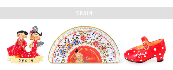 Souvenirs (magnets) from Spain isolated on white background