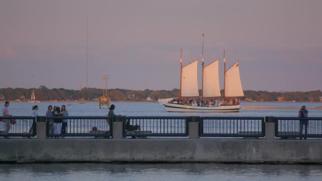 Ship with three sails in Charleston harbor