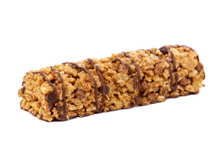 Chocolate cereal bar isolated on white
