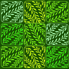 Fototapeta na wymiar Rounded corner square with a pattern inside. Square pattern for printing on fabric. Shades of green.