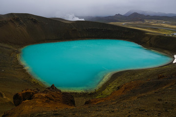Fototapeta na wymiar Blue volcanic lake Viti and hor spring in Krafla caldera in North Iceland 