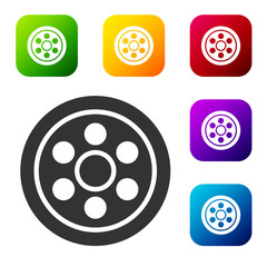 Black Alloy wheel for a car icon isolated on white background. Set icons in color square buttons. Vector Illustration