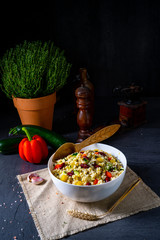 bulgur kaszotto with fresh vegetables and kidney bean
