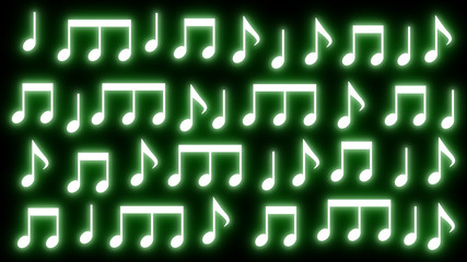green musical notes lighting up the artistic world on a black background