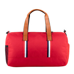 red sports bag with leather handles for sports and walking around the city