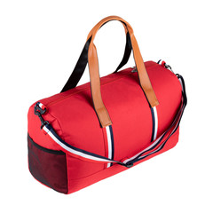 red sports bag with leather handles for sports and walking around the city