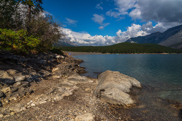 Lake Minnewanka nature scenery inside Banff National Park, Alberta, Canada