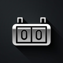 Silver Sport mechanical scoreboard and result display icon isolated on black background. Long shadow style. Vector Illustration
