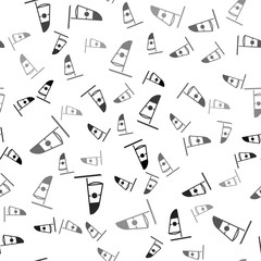 Black Windsurfing icon isolated seamless pattern on white background. Vector Illustration