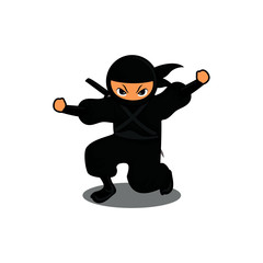 cartoon black ninja start to jump