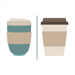 Reusable cup vs disposable plastic cup. Less plastic, zero waste, 5R, eco friendly, waste reduce concepts. Illustration for infographic, poster, social media. Flat. Vector stock illustration.