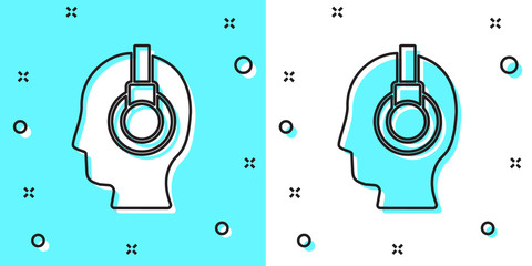 Black line Man with a headset icon isolated on green and white background. Support operator in touch. Concept for call center, client support service. Random dynamic shapes. Vector Illustration