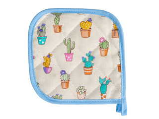 potholders with the image of cheerful cacti for hot dishes in the kitchen