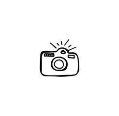 Camera, Shooting equipment. Digital technology. Sketch icon, vector illustration in doodle style. Isolate on a white background © Olena